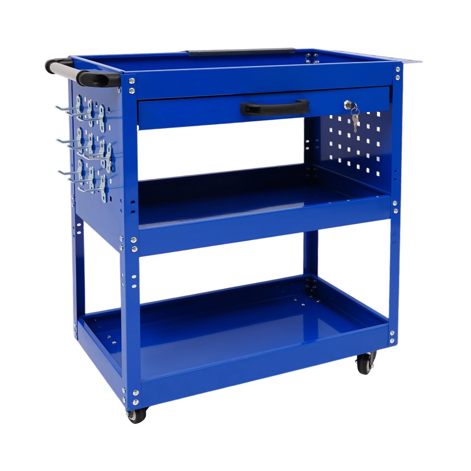 Carro de taller de 3 pisos, carro de taller móvil, carro con ruedas de metal con cajones y ruedas con frenos, carro de taller con caja de almacenamiento y llave, para mantenimiento de automóviles