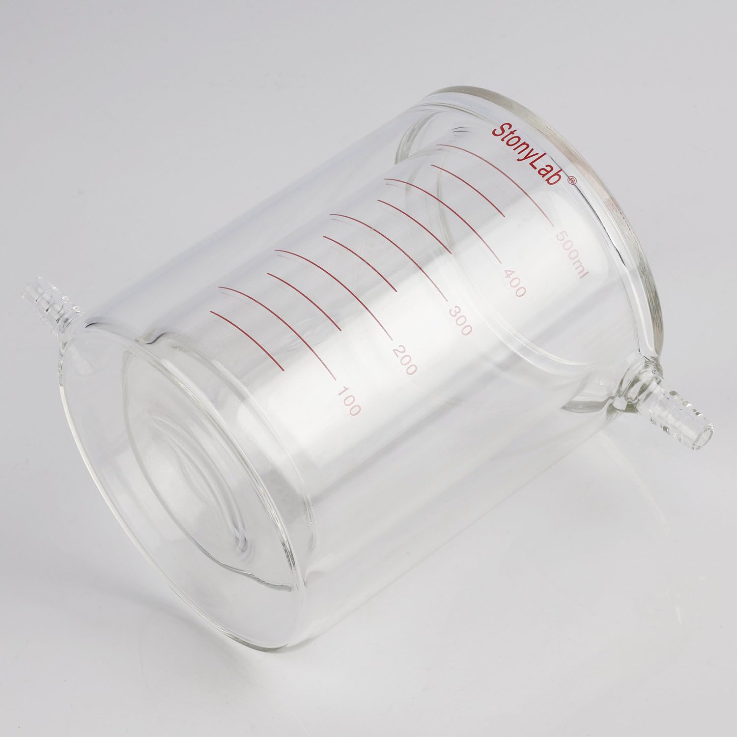 stonylab Vaso de Precipitados con Camisa de Vidrio, 500 ml, Borosilicato Graduado, Fondo Plano, Doble Pared para Reacciones de Laboratorio