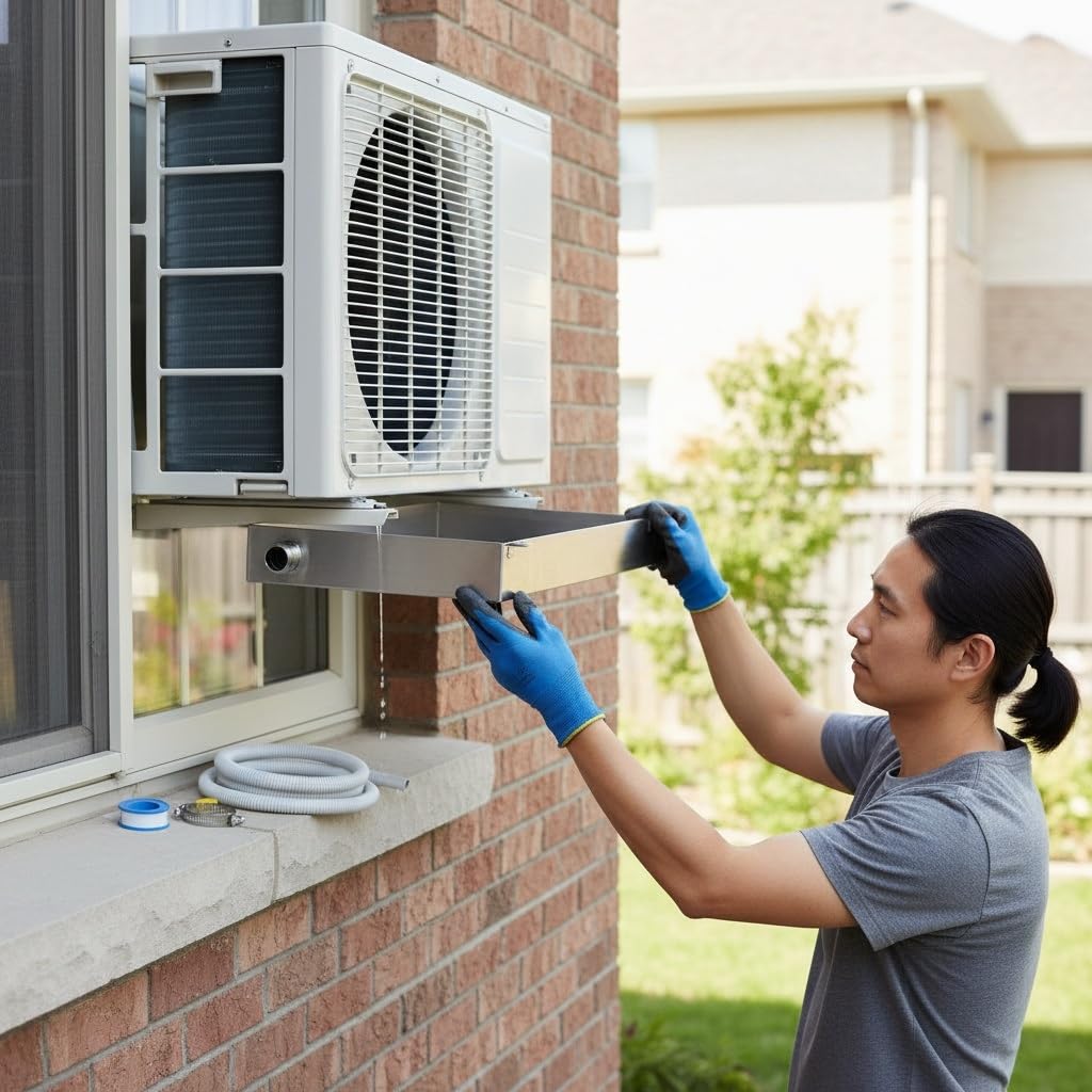 Taca ociekowa ze stali nierdzewnej do klimatyzatora, uniwersalna taca kondensacyjna z odpływem, montowana na ścianie i stojąca, grubość 0,8 mm, odpowiednia do jednostek 1,5P-5P