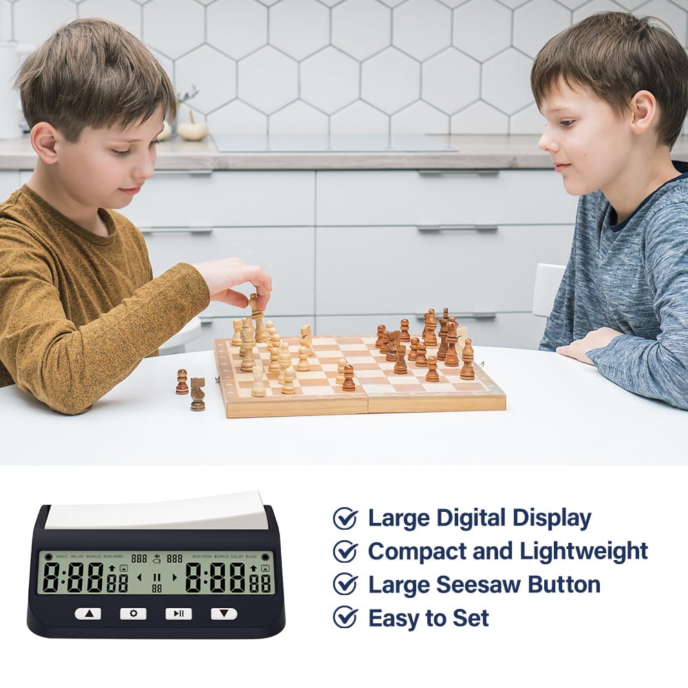 Timer per Scacchi, Orologio per Scacchi Ritardo Bonus di Base Professionale Funzione di Memoria Allarme Tempo Positivo Timer per Digitale per Giochi da Tavolo (BLUE