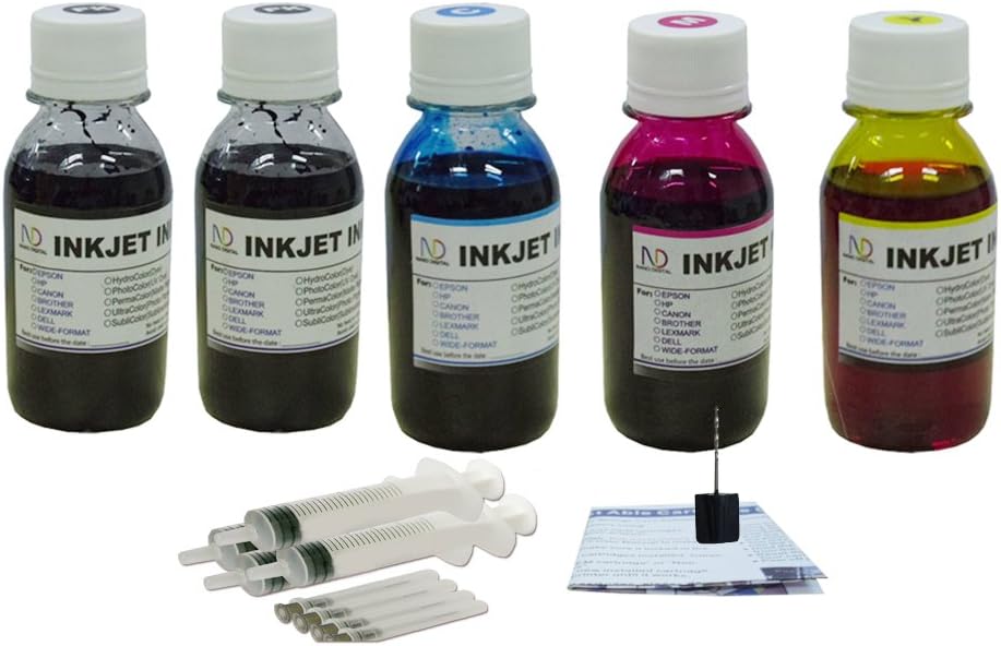 ND R@ Ink Refill Kit PG-245 CL-246 PG-245XL CL-246XL for PIXMA IP2820 MG2920 MG2922 MG2924 MX492 MG2420 MG2520 MG2920 MG2920 MG2922 MG2924 MX490 MX492 iP2820 Printer (5X100ml 2BK+CMY)