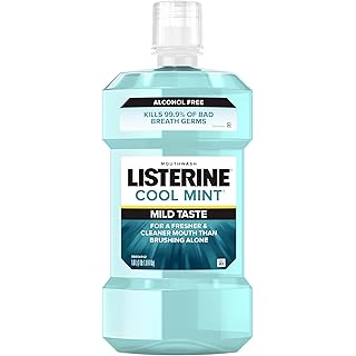 Listerine Alcohol-Free Mouthwash, Non Alcoholic Mint Oral Rinse Kills 99.9% of Germs That Cause Bad Breath for a Fresh Breath & Clean Mouth, Less Intense Taste, Cool Mint Flavor, 1 L