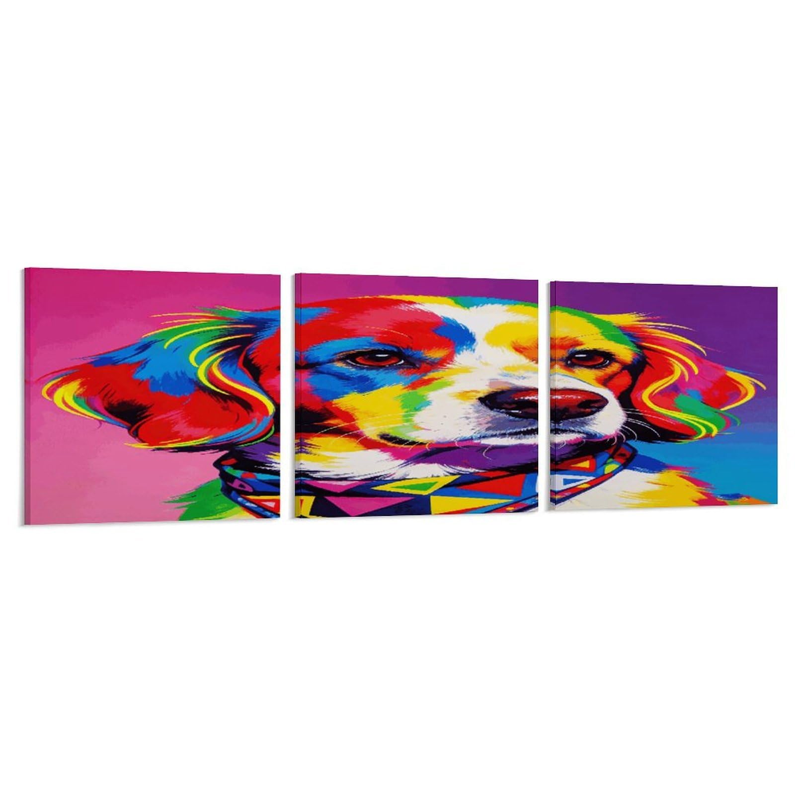 Khauerbc Style Set Of 3 Colorful Dog Portrait Wall Art，Paintings Artwork For Living Room, Hallway, Bedroom, Office Wall Decor For Living Room, Hallway, Bedroom, Office Paintings Artwork 8X8 Inch
