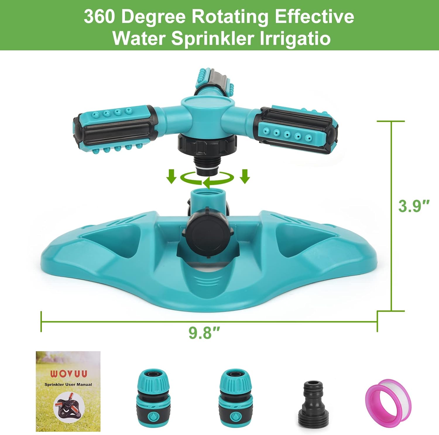 Lawn Sprinkler - Upgraded Automatic 360 Degree Rotating Irrigation System for Garden and Grass - 2 Pack Blue Garden Hose Sprinklers With 36 Built-in Units