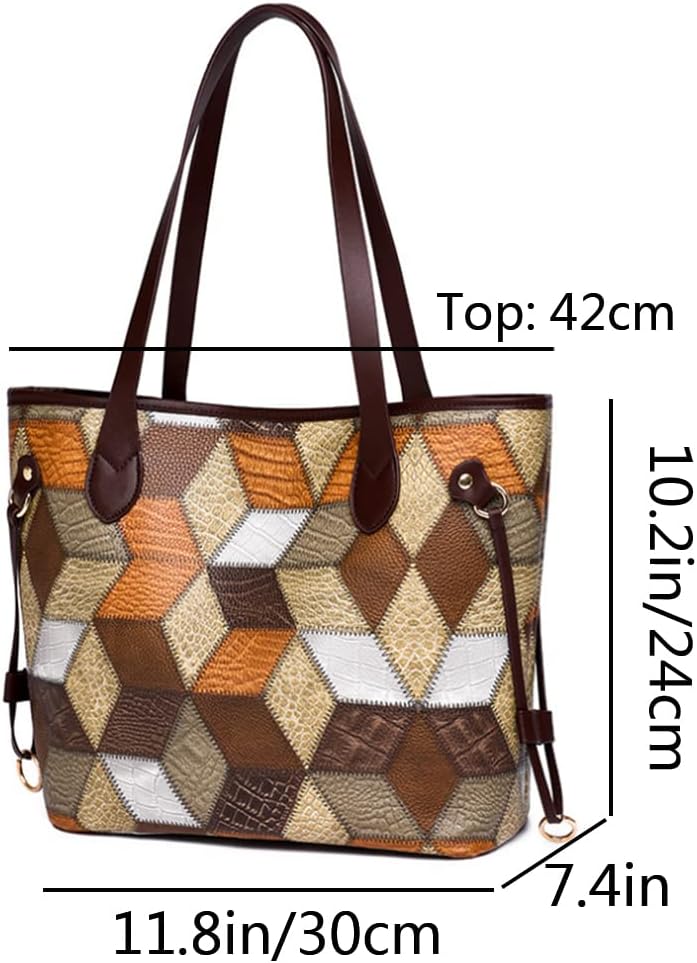 2pcs Tote Purse and Handbag Set for Women PU Splicing Color Block Shoulder Bags Clutch Wallet