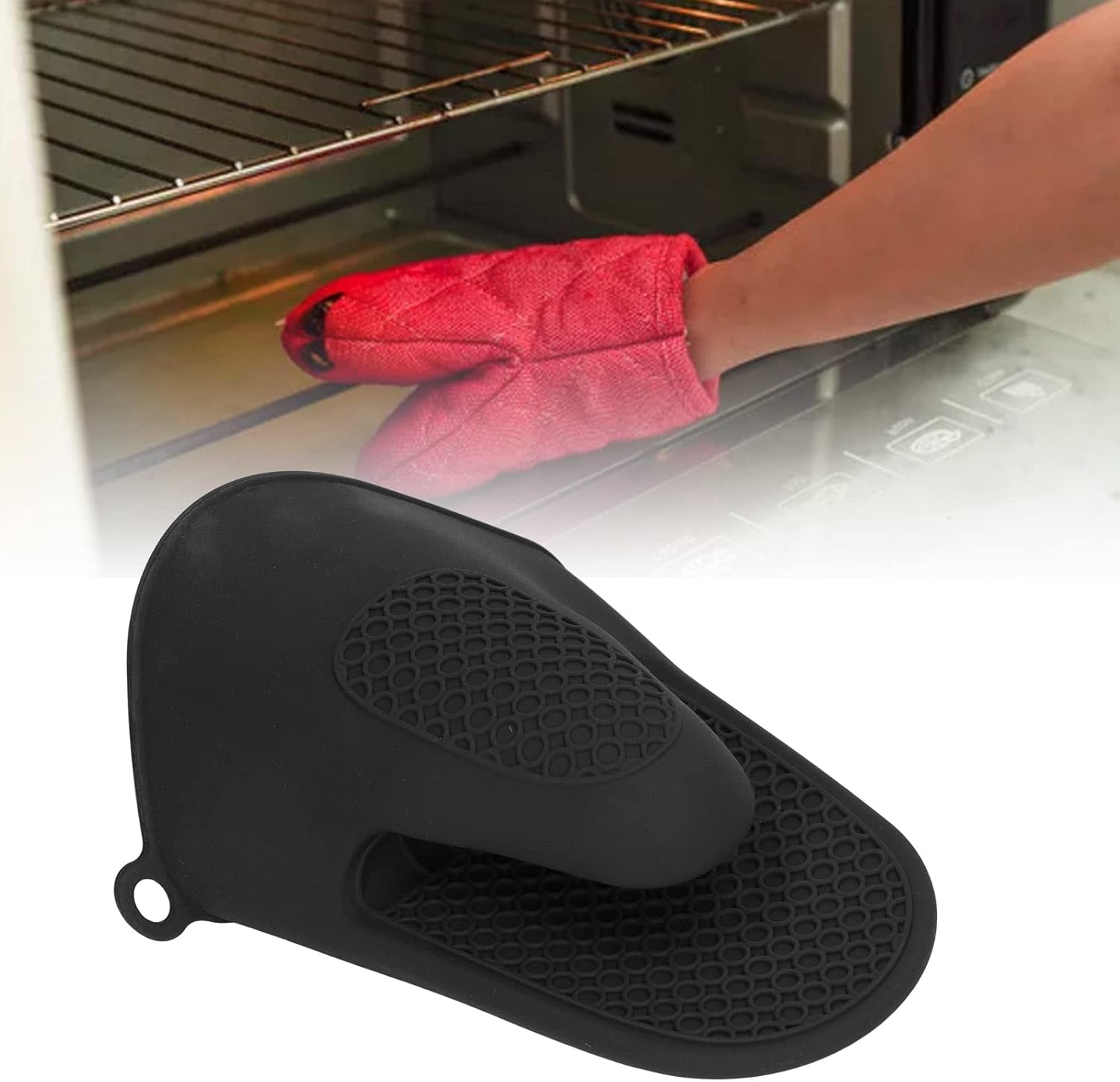 Jeanoko 2pcs Oven Mitts Mini Silicone Thickened Cooking Pinch Mitts Oven Gloves for Kitchen(Black)