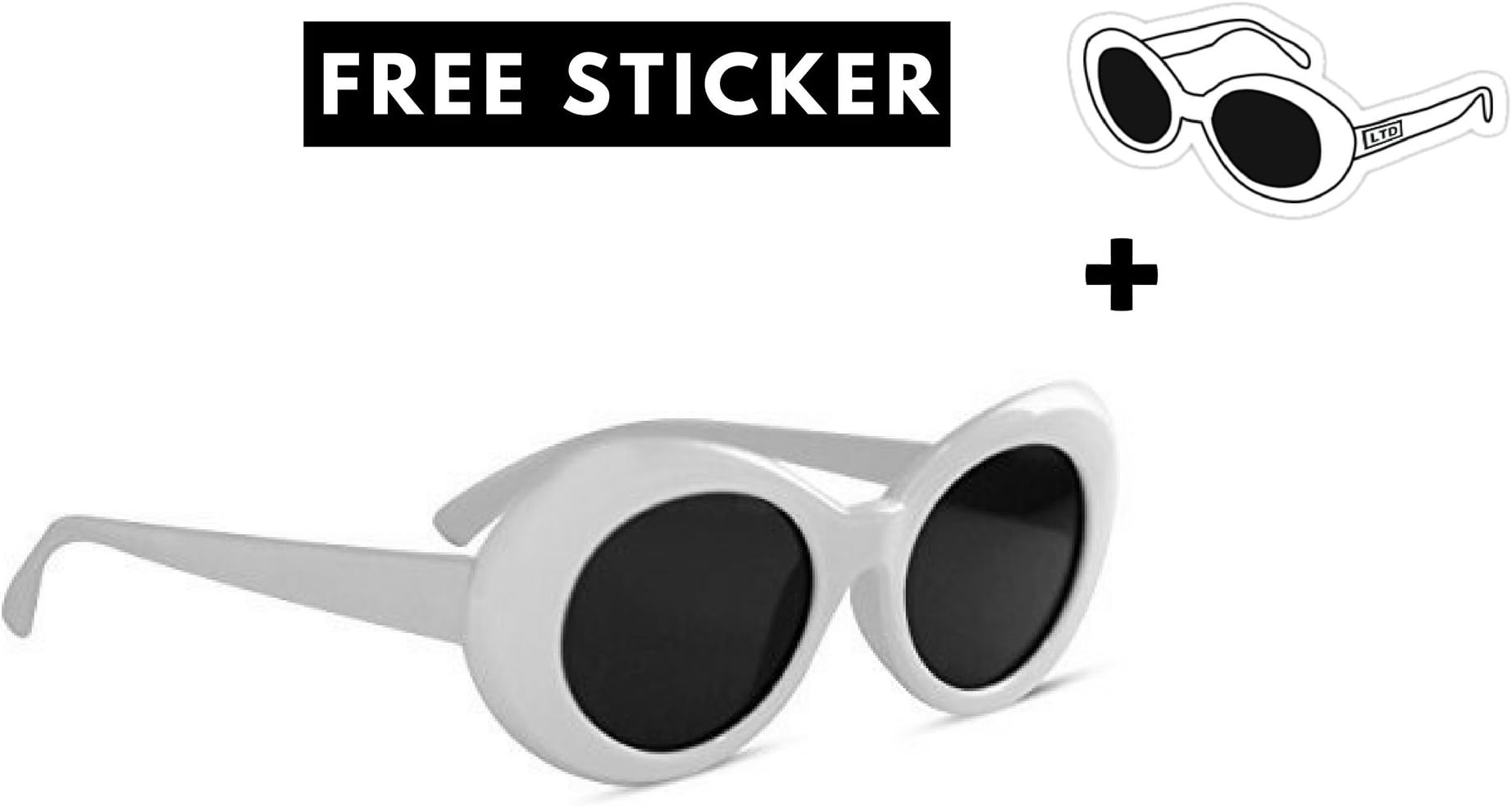 Clout Goggles with Sticker HypeBeast Oval Sunglasses Mod Style Kurt Cobain (White)
