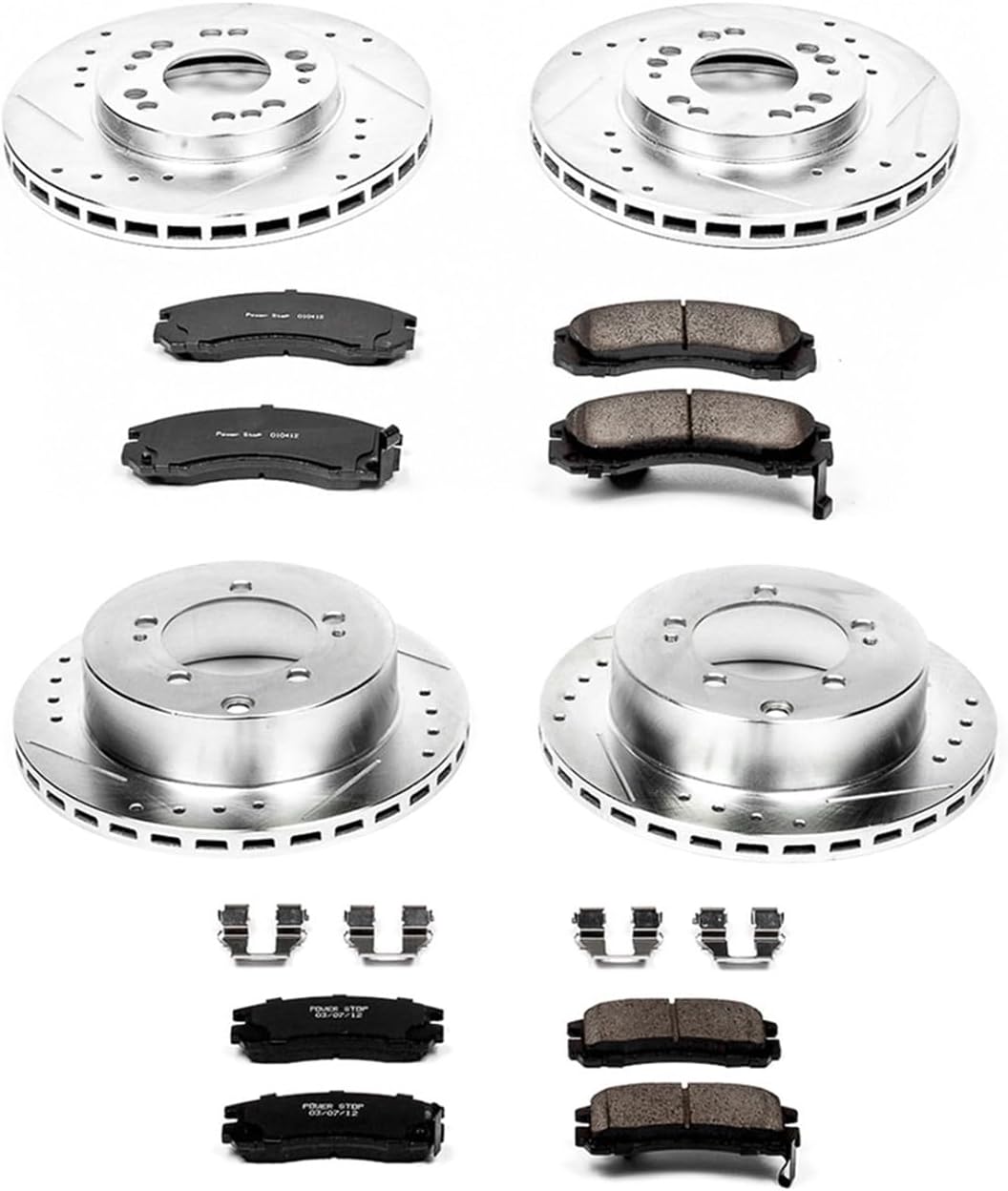 PowerStop Front and Rear Brake Kit For Dodge Stealth 1991-96 |Mitsubishi 3000GT 1991-99 |Diamante 1992-96 - Drilled and Slotted Disc Rotors with Ceramic Brake Pads Replacement, K800