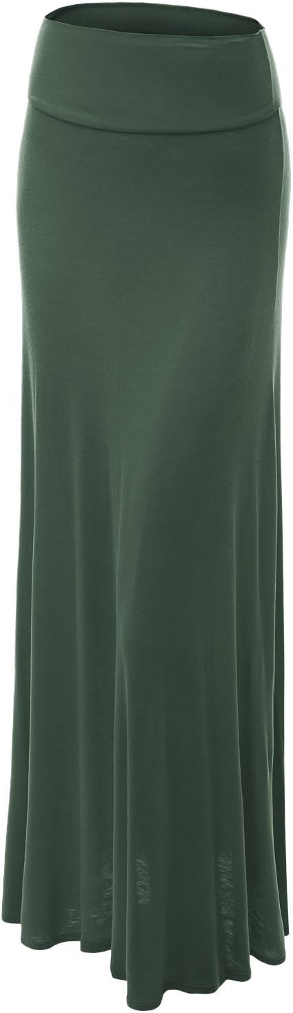 Lock and LoveWomen's Basic Solid Tie Dye Foldable High Waist Floor Length Maxi Skirt S-3XL Plus Size