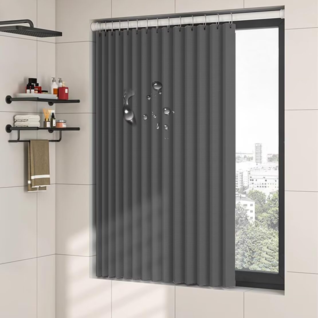 Amazon｜YKFN シャワーカーテン 170cm丈 80cm幅 防カビ 防水 小窓