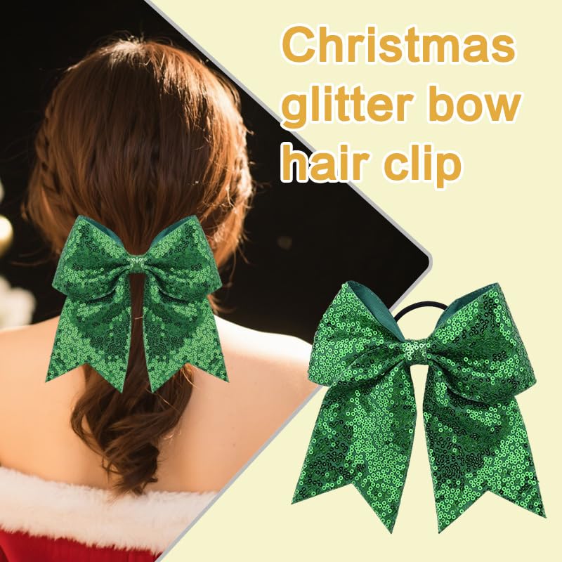 Glitter Sequin Hair Scrunchies with Bow Green Sparkly Hair Accessories for Thick Fine Hair Glitter Sequin Bow Hair Ties for Christmas Party Sparkly Hair Bobbles for Women Christmas Gifts - Image 3
