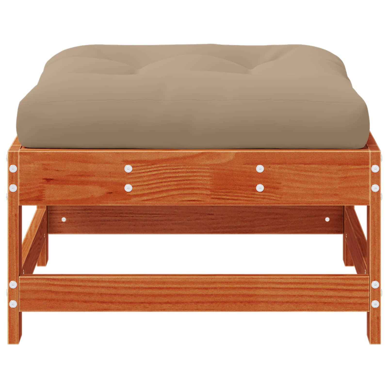 Reposapiés de jardín con cojines, elemento modular de madera de pino maciza, color marrón cera, 62 x 62 x 32 cm, versátil mueble de exterior para patio, balcón y jardín