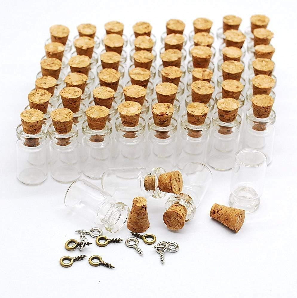 60 Pcs 0.5ml Mini Small Bottles Vials Clear Glass Bottles Tiny Jars with Cork Stoppers Bottle Miniature Glass Bottle Gift DIY Decoration Empty Little Bottle Eye Screw for Arts Crafts Party Favor