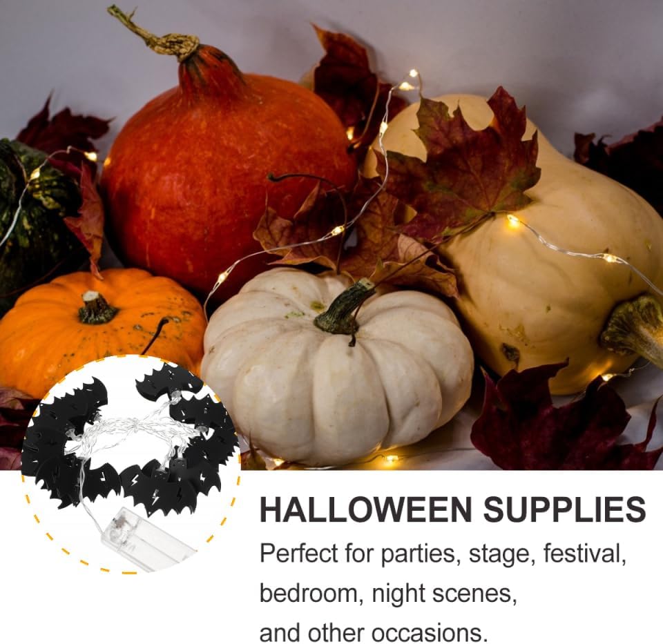 Unomor 2 Meter Halloween String Lights with 10 Led Bat Decorative Lamps No Battery Needed for Indoor Outdoor Party Festival Decoration