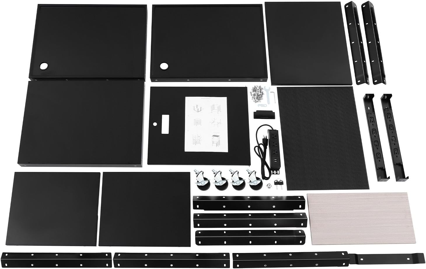 Large AV Cart with Locking Cabinet, Rolling Adjustable Height Utility Cart, Mobile Laptop Workstation Stand with Extra Storage Space, Pullout Tray, Power Strip, 24 * 18 * 41.5in Black