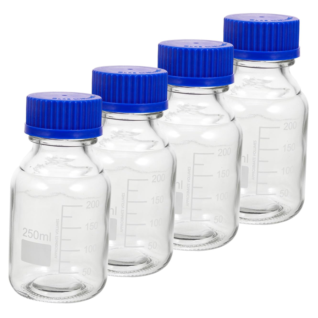 Bottiglia di Reagente Graduata 4 Pezzi 250ml in Vetro Blu | Tappo a Vite Incluso, Uso in Fabbrica e Aula, Lavabile e Resistente All'usura