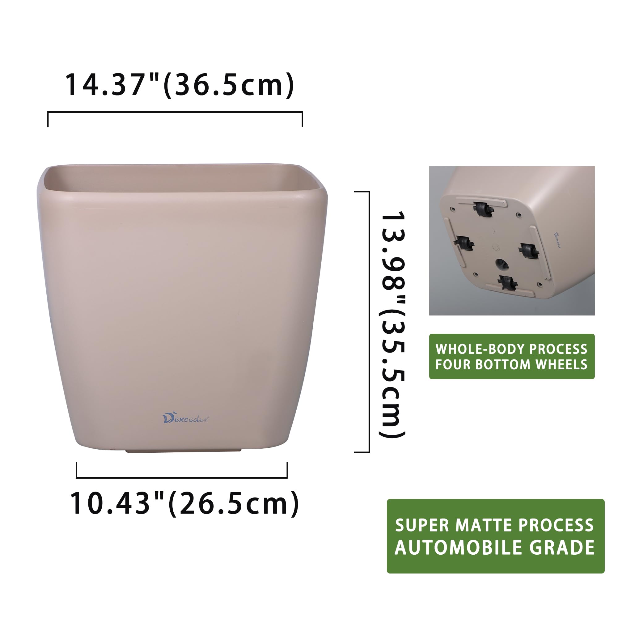 Dexceder Fioriera autoirrigante con ruote, 38 x 35,5 cm, per interni ed esterni, design con tappetino interno, grande vaso da fiori ispessito da pavimento con indicatore del livello dell'acqua