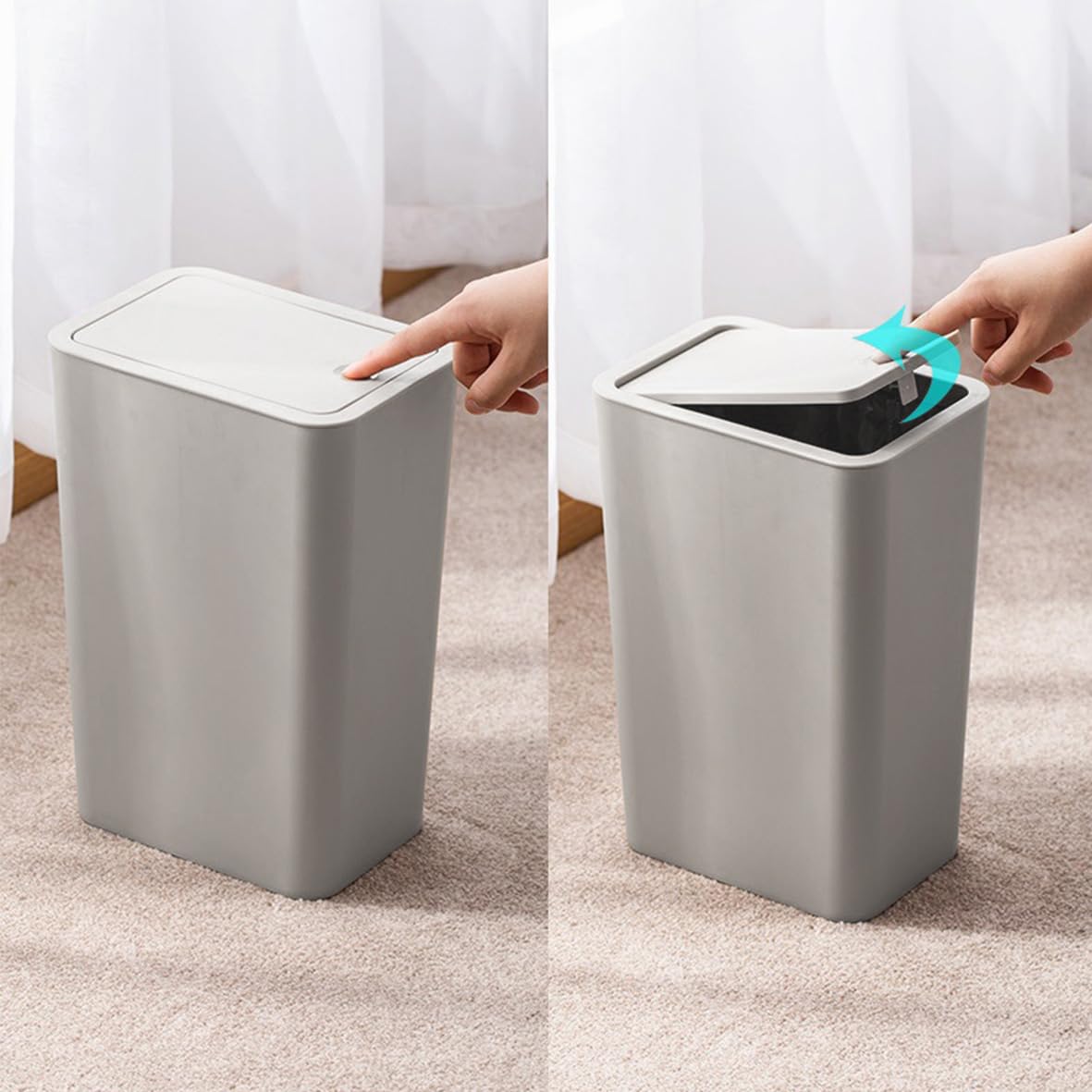 NetDot N Pattumiera Piccola Con Coperchio Pop-Up – Set 3 Da 10L, Per Bagno, Cucina, Ufficio, Colori: Nero, Grigio, Bianco Sporco