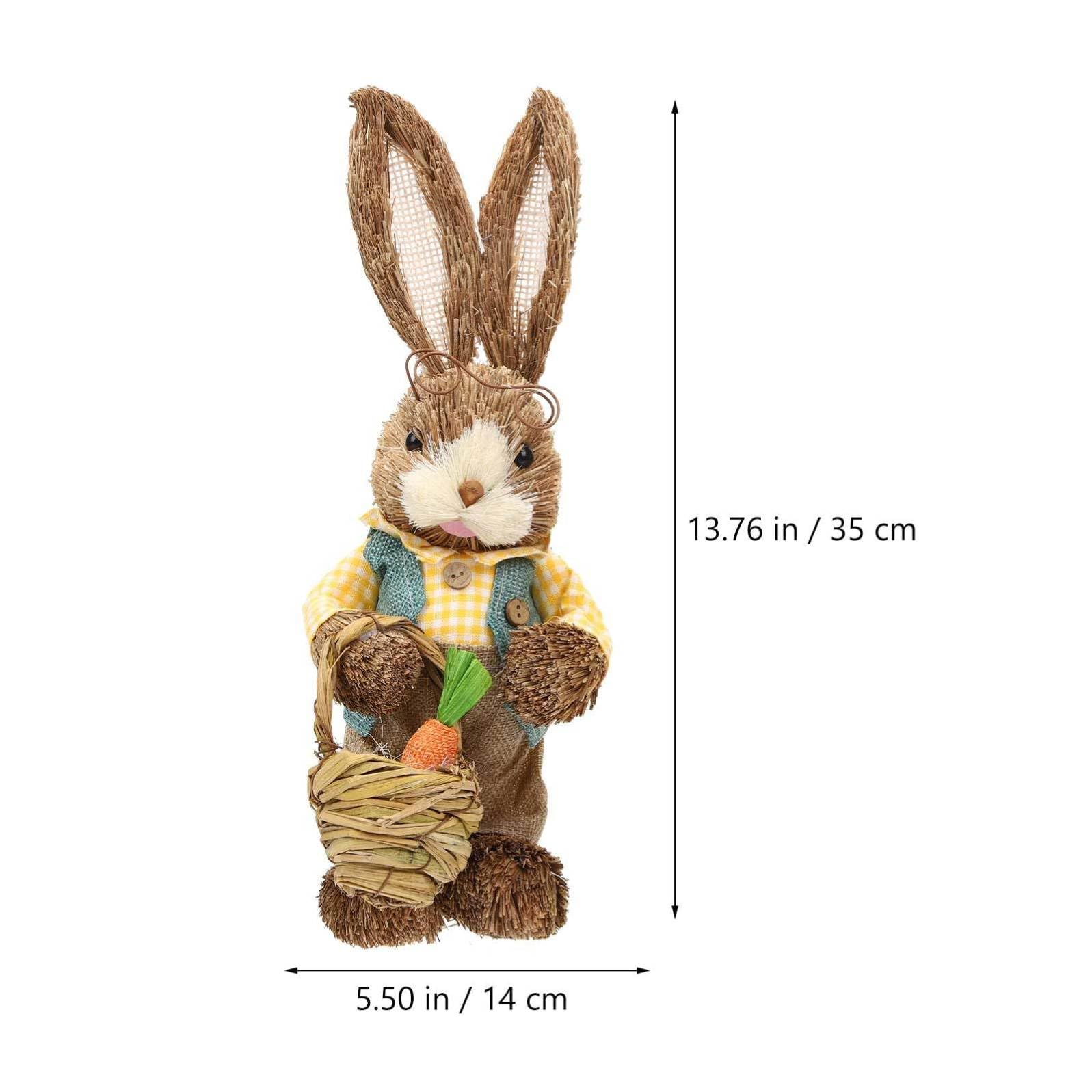 Kichvoe Decorazione Coniglio Pasquale 2 Pezzi in Paglia e Cotone, Statua Coniglio 35 Cm, Decorazione Casa e Torta, Stile Adorabile