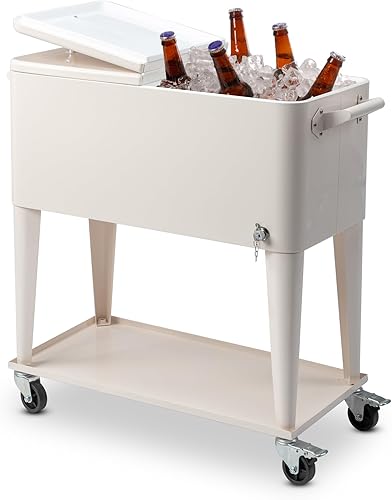 Miniatura 4 de Cimcame Enfriador de pie para exteriores con ruedas para exteriores, carrito enfriador de bebidas de 80 cuartos de galón para patio, bar, fiesta