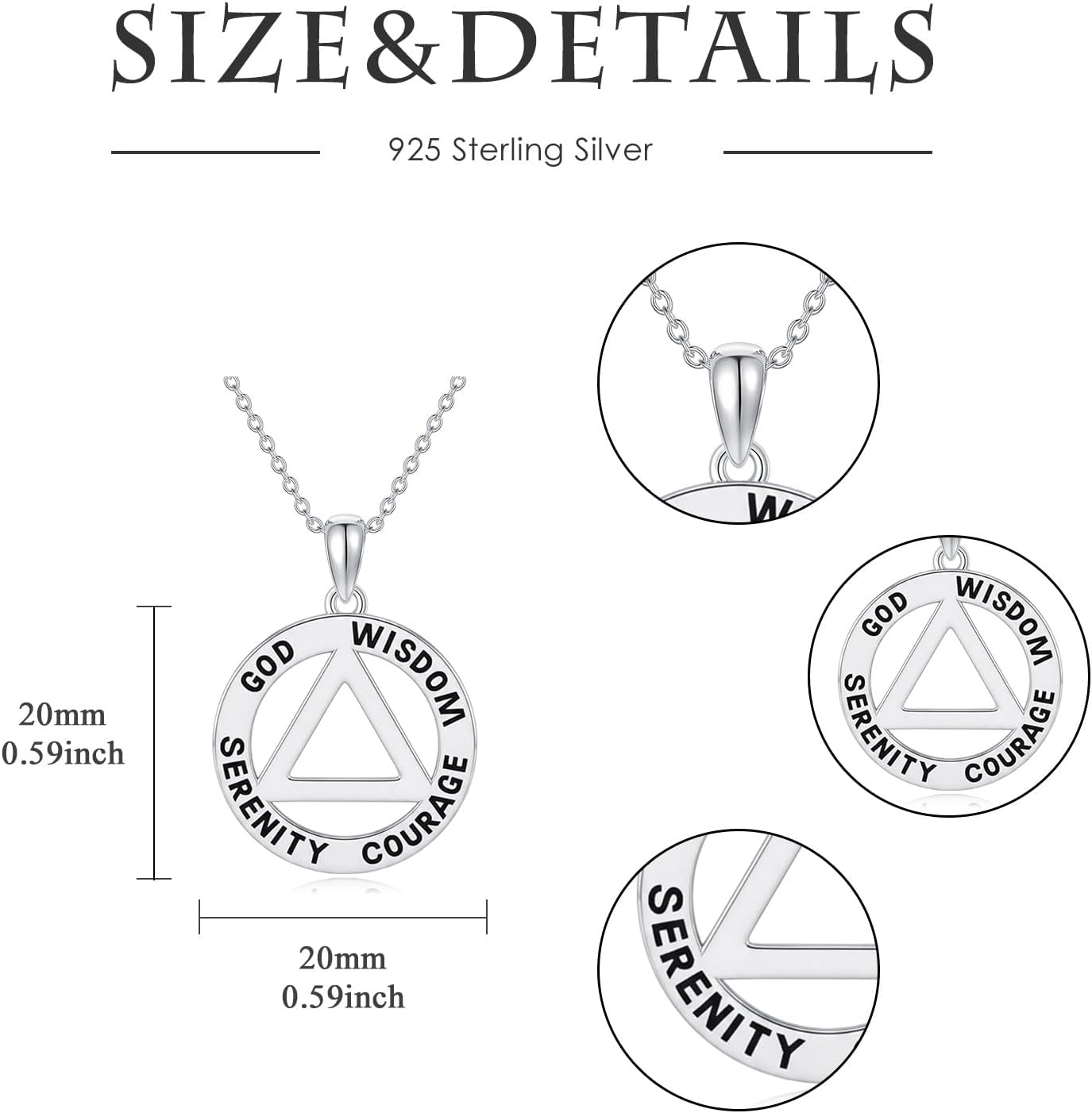 AOBOCO AA Sobriety Gifts 925 Sterling Silver Alcoholics Anonymous Gifts Triangle Sobriety Necklace Stay Sober Recovery Jewelry for Men Women Her