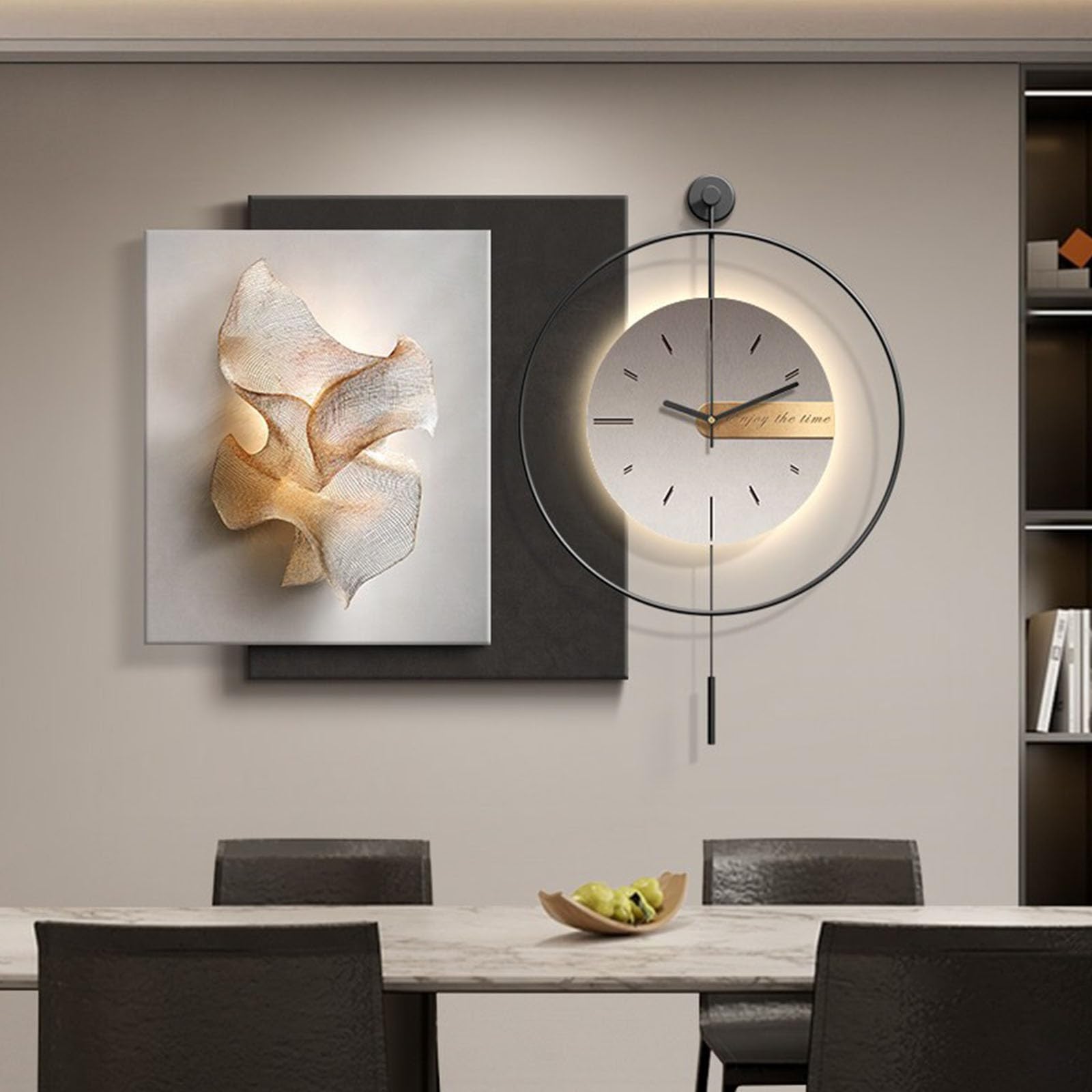 Cuadro Decorativo En 3d Arenisca Con Reloj Pared Reloj Pared Moderno Tira Luces Led Mecanismo Silencioso Ideal para Salones Dormitorios Y Pasillos StyleA 60x60cm/23.6x23.6in