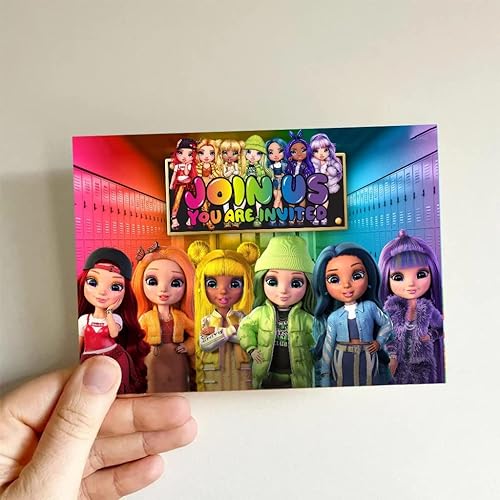 Miniatura 5 de 16 piezas de suministros de fiesta de cumpleaños de arcoíris para niñas, tarjetas de invitaciones con sobres, decoraciones de fiesta temática,