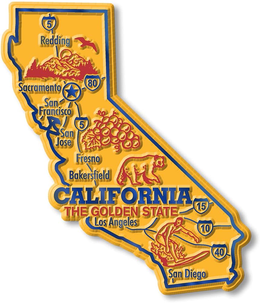 California Six-Piece State Magnet Set by Classic Magnets, Includes 6 Unique Designs, Collectible 3D Rubber Vintage-Style Souvenirs and Gifts Made in The USA