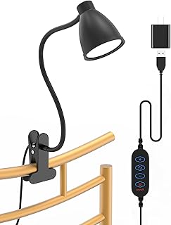 BOHON Desk Lamp 3 Color Modes 10 Brightness Dimmer Reading Light 10W 38 LED Clamp Lamp with Auto Off Timer 360° Flexible Gooseneck Clip on Light for Bed Bedside, AC Adapter Include