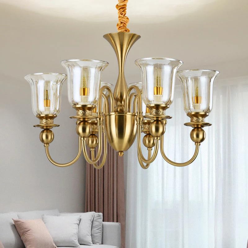 Decart Chandelier for Living Room Modern | Smart Control via Alexa & Google Assistant | Gold 6-Light Jhumar with Glass Shades | 3 Color LED Ceiling Light for Hall Dining Room-image-44