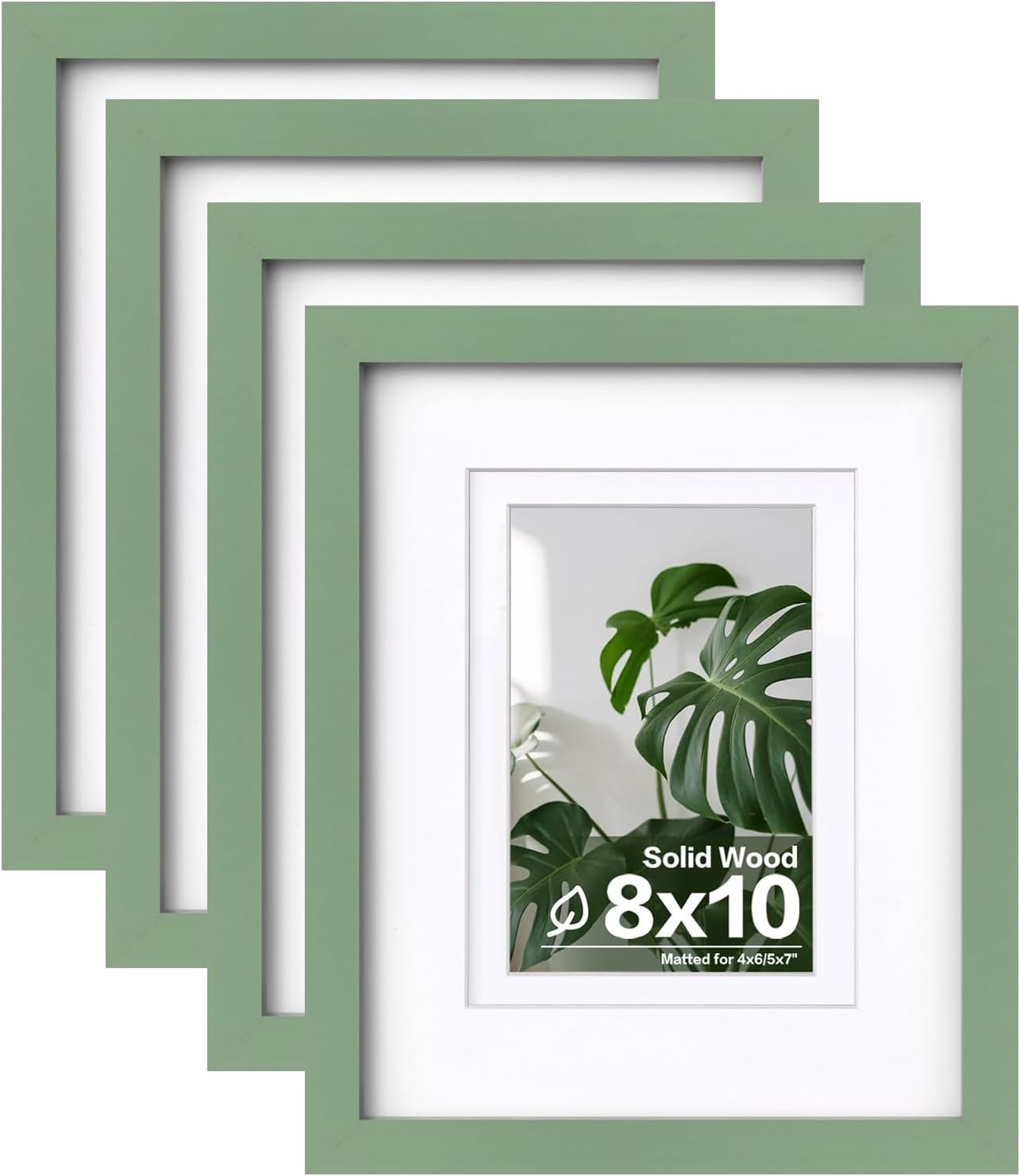 Egofine 8x10 Picture Frames 4PCS, Made of Solid Wood Display 4x6 and 5x7 with Mat Covered by Plexiglass, for Table Top Display and Wall Mounting Photo frame, Green