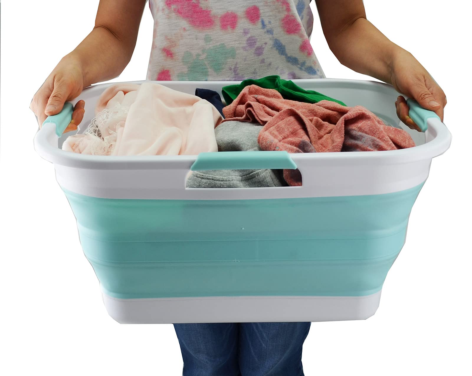 SAMMART Opvouwbare plastic wasmand van 29 liter, opvouwbare pop-up