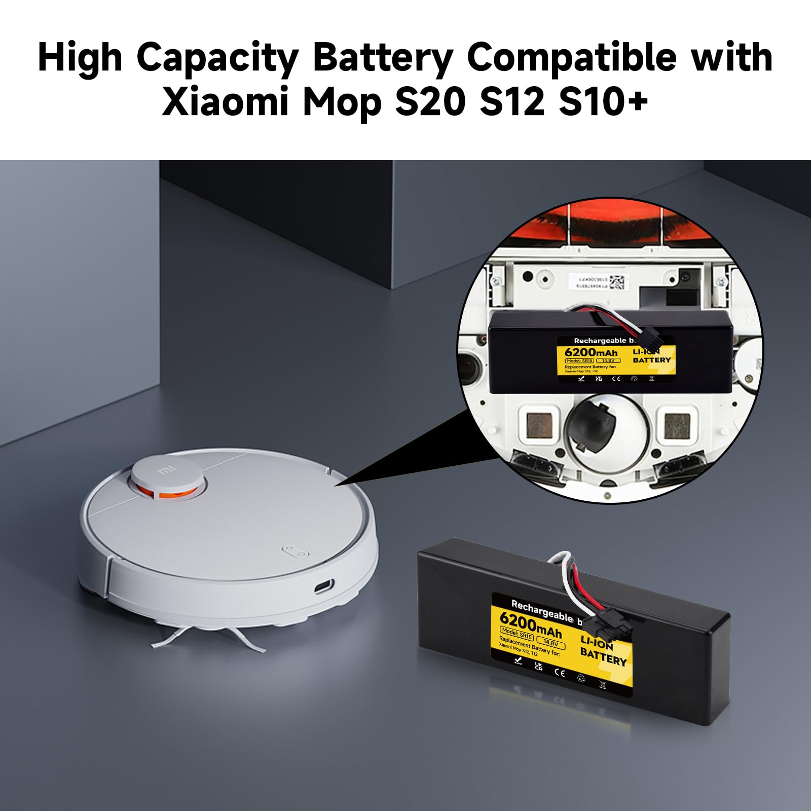 Batería Repuesto 6200mAh/14,8V para Xiaomi T12 S12, para Xiaomi Robot Vacuum T12 S12 batería de aspiradora
