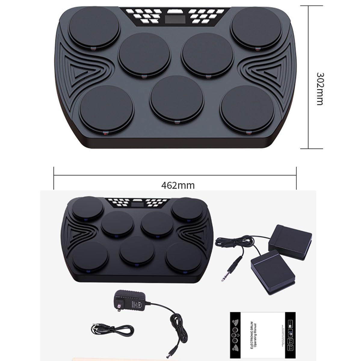 Batería Electrónica Portátil, 7 Pads Pad De Práctica De Batería Enrollable, Altavoces Incorporados, Luces Inteligentes con Acompañamiento De Percusión, Regalo para Niños, Adolescentes, Adultos
