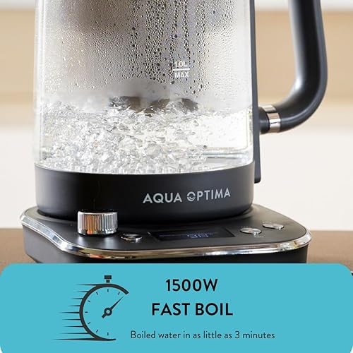Miniatura 6 de Aqua Optima Hervidor eléctrico con filtro de agua, 1500 W de ebullición rápida, hervidor de té de vidrio de 1.7 L con temperatura variable