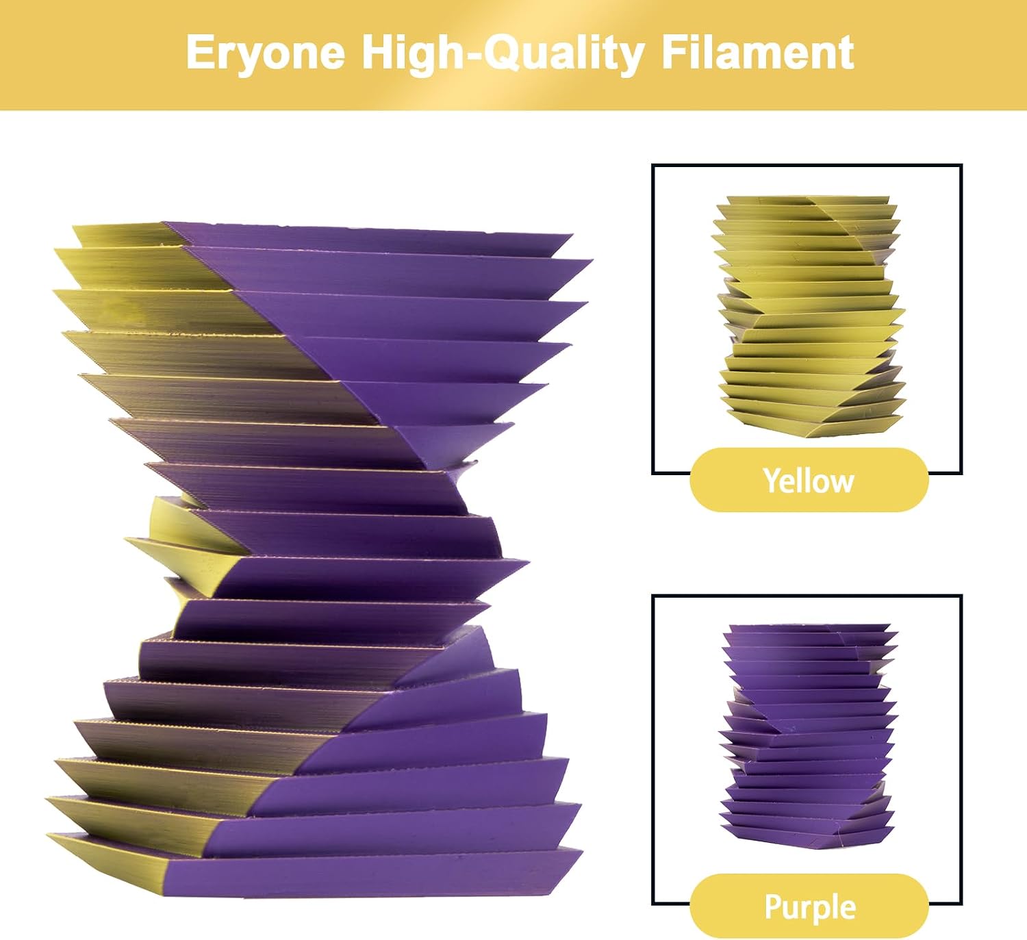 ERYONE Matte Dual Color 3D Printer PLA Filament 1.75 +/- 0.03mm, Matte Bicolor Filament PLA 1KG(2.2LBS) Spool, Yellow Purple
