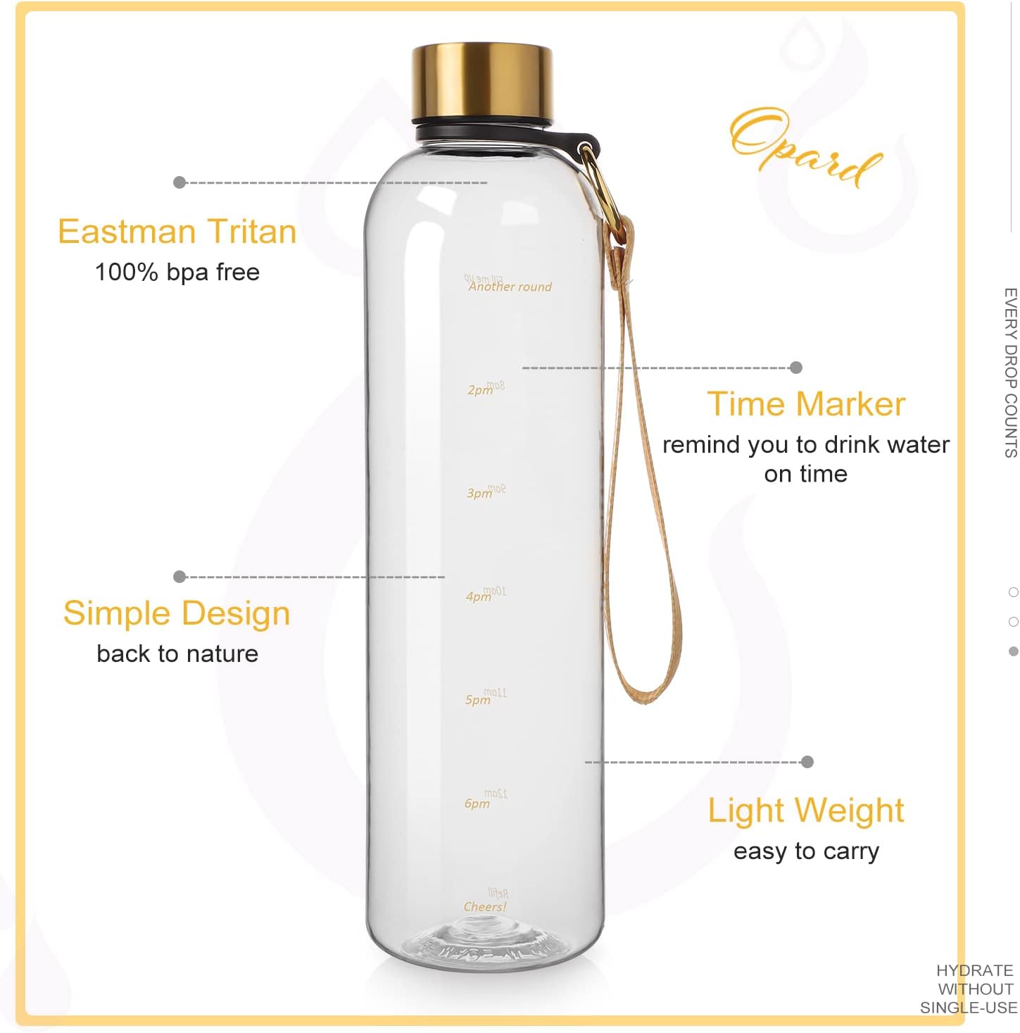Opard 27oz/32oz Motivational Water Bottle with Time Marker to Drink, Reusable Plastic Bottle with BPA Free Tritan for Gym and Sports - Image 3
