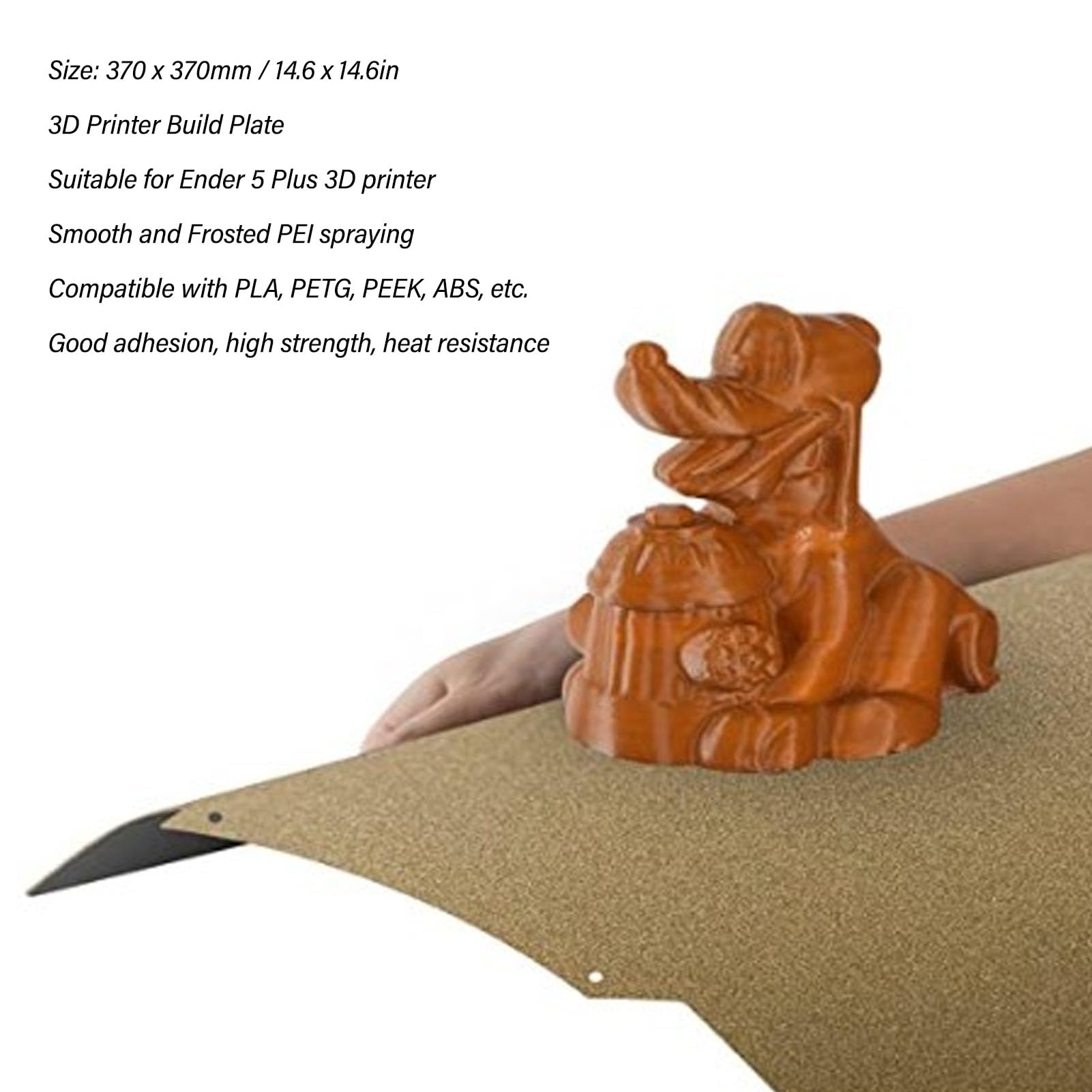 CHICIRIS Elastyczna Stalowa Płyta z gładką płytką Build PEI do Końca 5 Plus Drukarki 3D, Dobra Tolerancja i Prosta Operacja, Odpowiednia dla PLA/PEK/PEEK/ABS, Proszek PEI Spray, 377x370mmmmmm