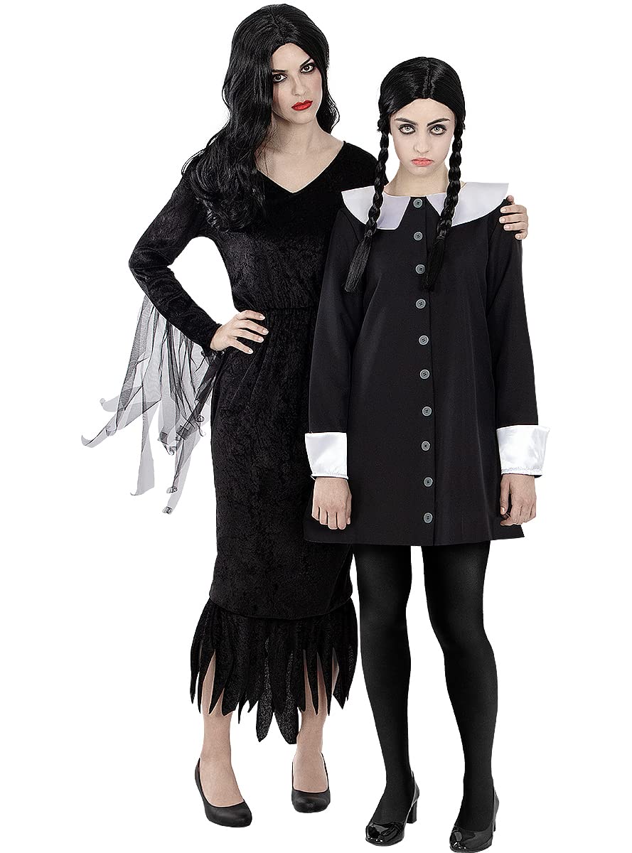Disfraz De Miércoles Addams Para Mujer, Vestido Negro Con Licencia Oficial, Talla L Para Halloween Y Carnaval