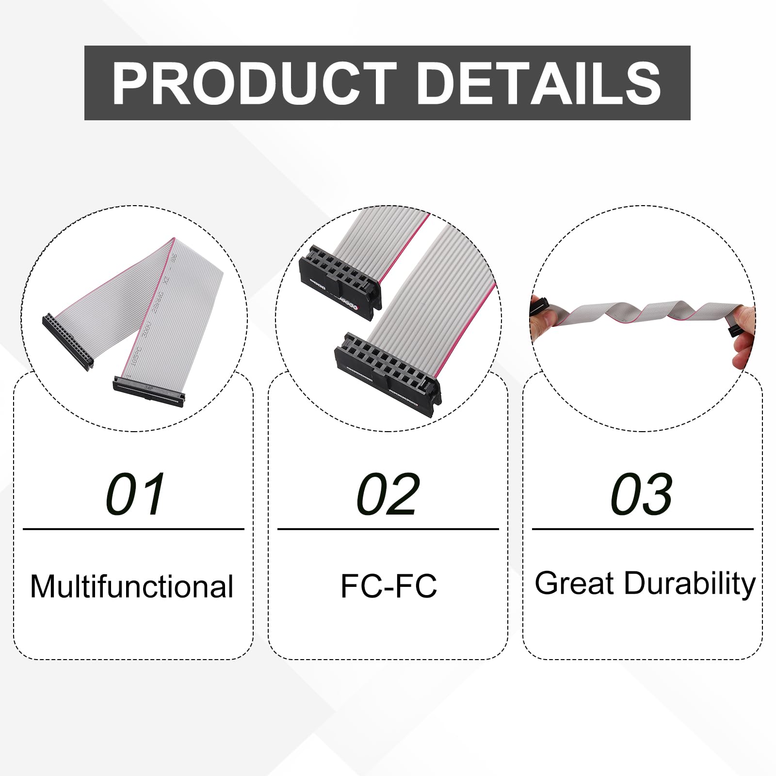 sourcing map IDC - Cavo piatto a nastro, 34 pin, passo 2 mm, lunghezza 20 cm, da FC a FC doppio femmina, cavo piatto per elettronica industriale, grigio