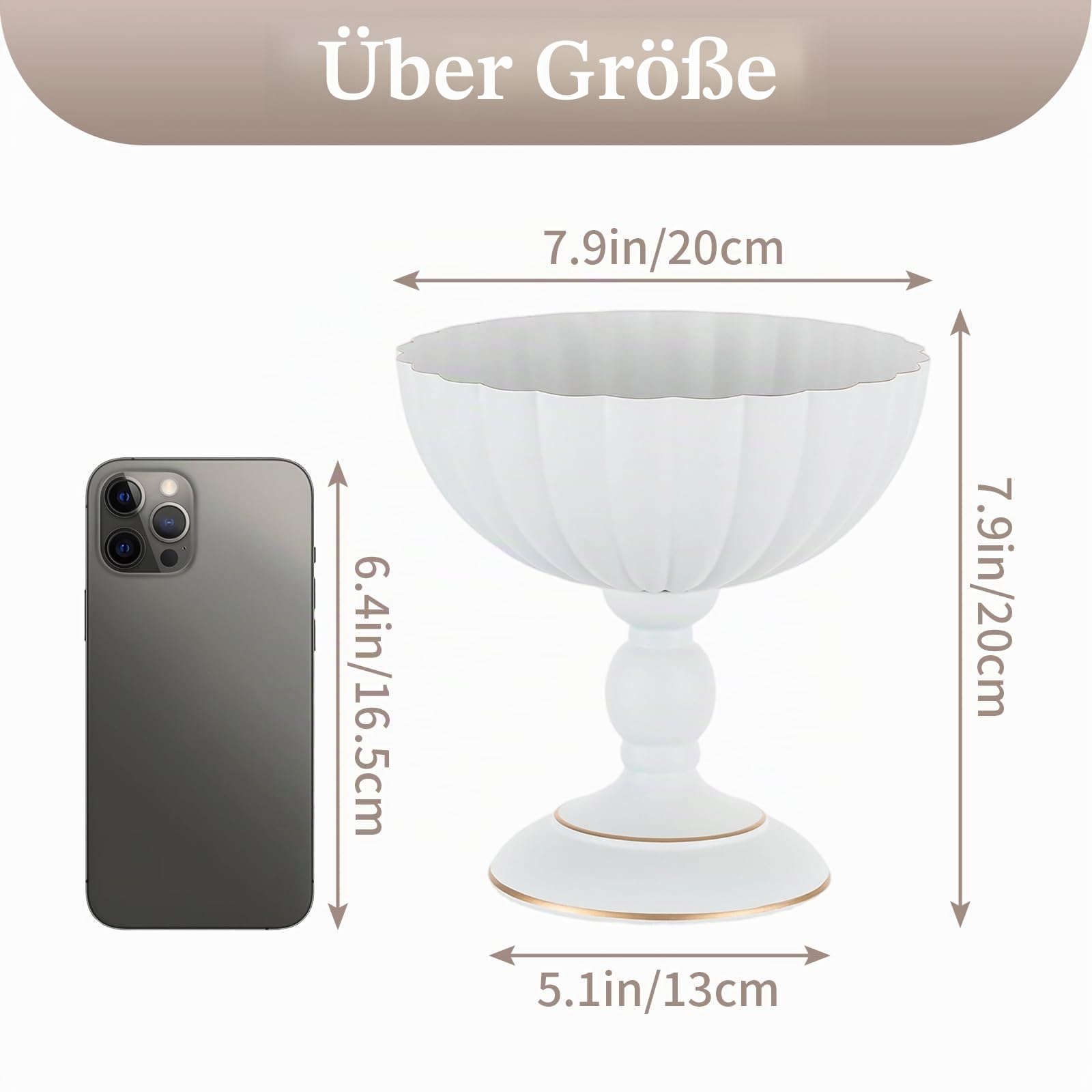Sziqiqi Metall Weiß Urn Vasen Hochzeit: Vase Hoch für Tischdeko 10Stk | Dick, ⌀20cm/ H20cm/ T8cm, Hohe Sockel, Weite Öffnung für Kunstblume, Vintage, Hochzeitdeko, Taufe, Esstisch, Party, Landhaus