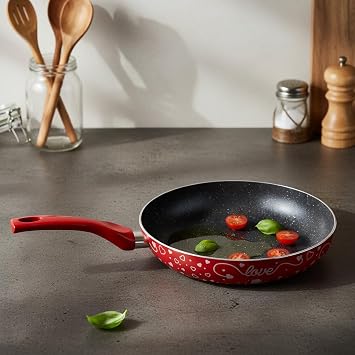 Papilla Lotus 26 cm Sevgililer Günü Özel Seri Kırmızı Kırçıl Granit Efektli Yapışmaz Kızartma Tavası
