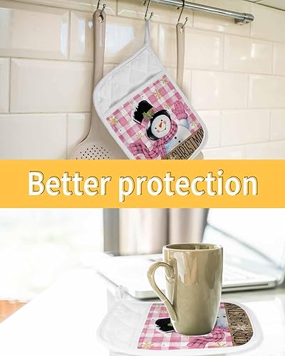Miniatura 7 de Snowman Pink 4Pcs Pot Holders for Kitchen,Non Slip & Heat Insulation Terry Cloth Potholder Set with Pocket,Thick Hot Pad Oven Mitts Trivet Coaster
