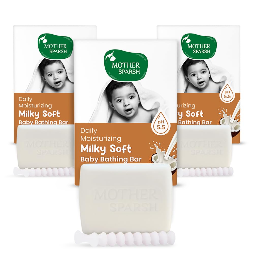 Mother Sparsh Moisturizing Milky Baby Bathing Soap Bar - 75g X 3 | pH 5.5 with Milk, Coconut Oil and Vitamin E, Prevents Dryness & Rashes (B0CJVGH39B) Amazon Price History, Amazon Price Tracker