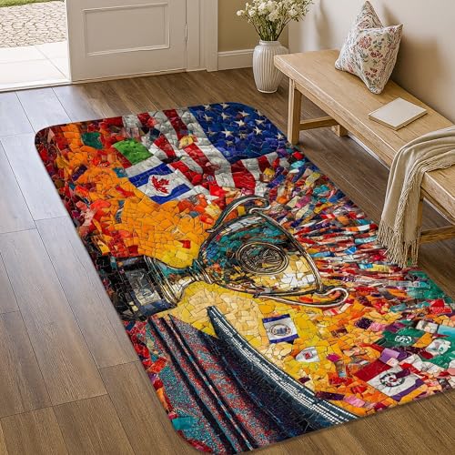 Tapis rectangulaire éponge poils ras esthétique mosaïque rouge - 2