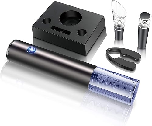 Miniatura 9 de Juego de regalo de abridor de vino eléctrico con base eléctrica, cortador de sacacorchos de botella recargable automático, vertedor aireador, tapón
