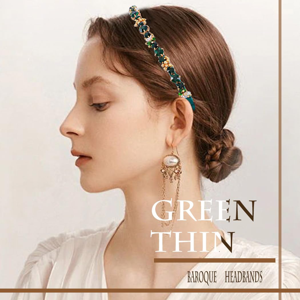 Green Rhinestones Headband Emerald Crystal Head Bands Beaded Thin Hair Bands Bride Wedding Party Hair Accessories for Women and Girls (Green) - Image 6