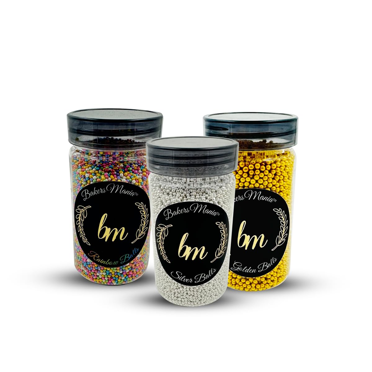 Bakers Mania Combo of 3 Silver, Rainbow and Golden Metallic Balls Edible Sprinkles for Cake, Cupcake, Dessert, Pastry, Ice Cream, Brownies Decoration, Baking Cake Items (150 gm Each) 3 PC