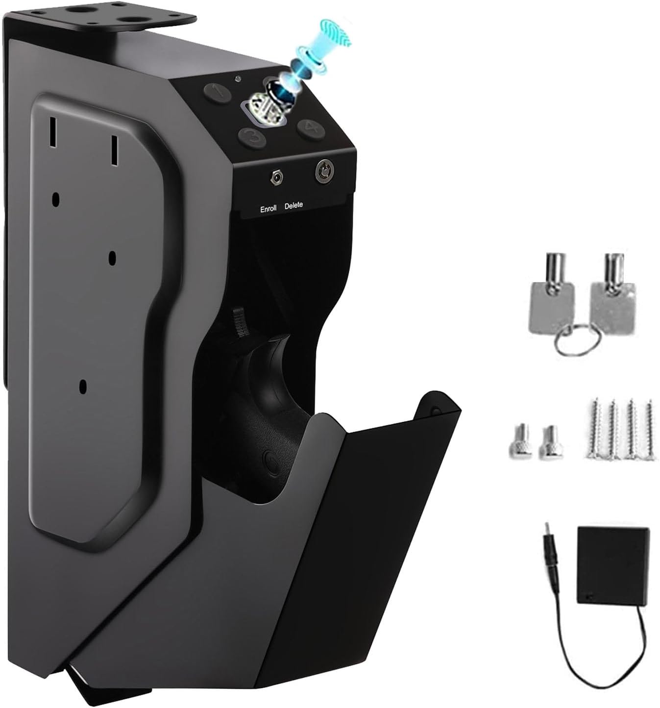 Gun Safe Quick Access Hand Gun Firearm Safes for Pistols Drop Down Single Gun Safety for Nightstand Wall Mount Bedside Desk Vehicle Bed Personal Safe with Keypad Lock and Key Lock