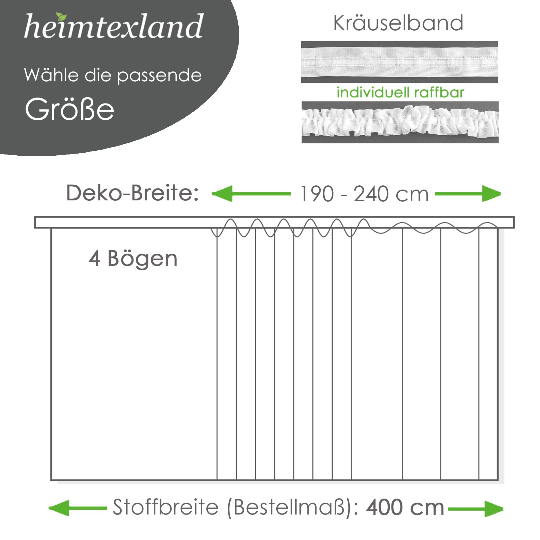 heimtexland Gardine, Hochraff-Store mit Universalschienenband (Kräuselband), 120cm hochgerafft x 4 Bögen für Dekobreite 190-240cm, Weiß, Klassisch mit Blumenmuster, 1 Stück, Vorhang Typ10
